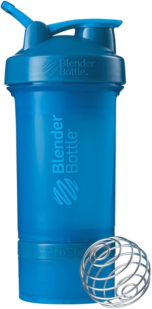 BlenderBottle Shaker Bottle med Pill Organizer och lagring för Protein Powder ProStak System, 22-Ounce, Cyan