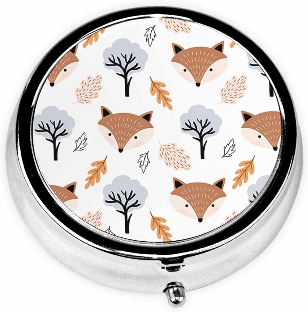 IBILIU Medicine Pill Case Autumnal Cute Foxes och Leaves Portable Pill Box för Pocket Metal Medicine Vitamin Organizer 3 Compartment