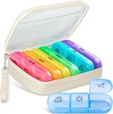 Söt Pill Organizer 3 gånger om dagen, Stor Daglig Pill Case för kvinnor, Portable Pill Box 7 Dag för handväska med väska och Zipper för att hålla vitaminer, mediciner, fiskoljor, kosttillskott (Beige)