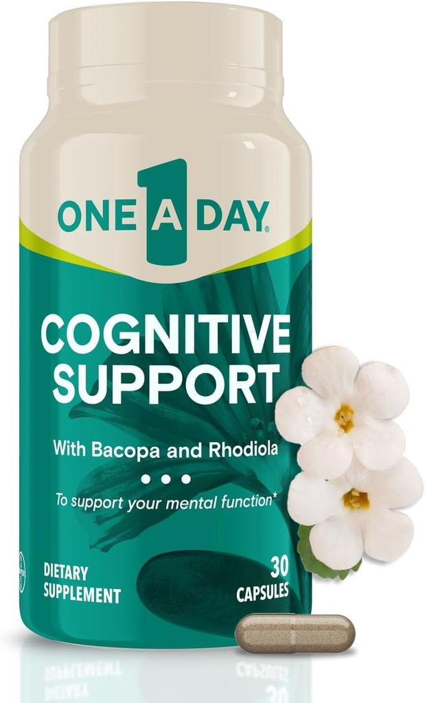 En dag kognitivt komplement - Brain Supplement för att stödja kognitiv prestanda för män och kvinnor med Bacopa. Även Rhodiola, & Holy Basil, 30 kapslar (Packaging May Vary)