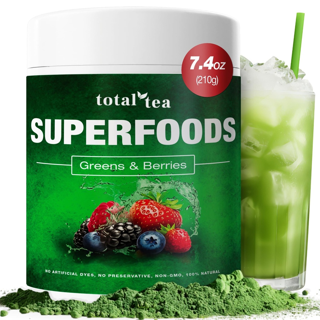 Total Te grönt pulver för energi och matsmältningshälsa med gurkmeja, amla pulver & vitamin C - 30 portioner