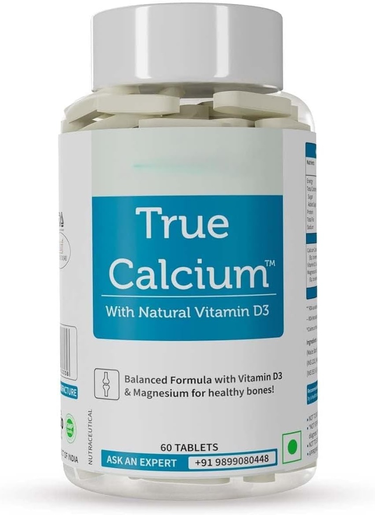 Kalcium 1000mg Supplement för män och kvinnor med växtbaserat vitamin D3 och naturligt magnesium för hälsosamma gemensamma - 60 Vegan tabletter