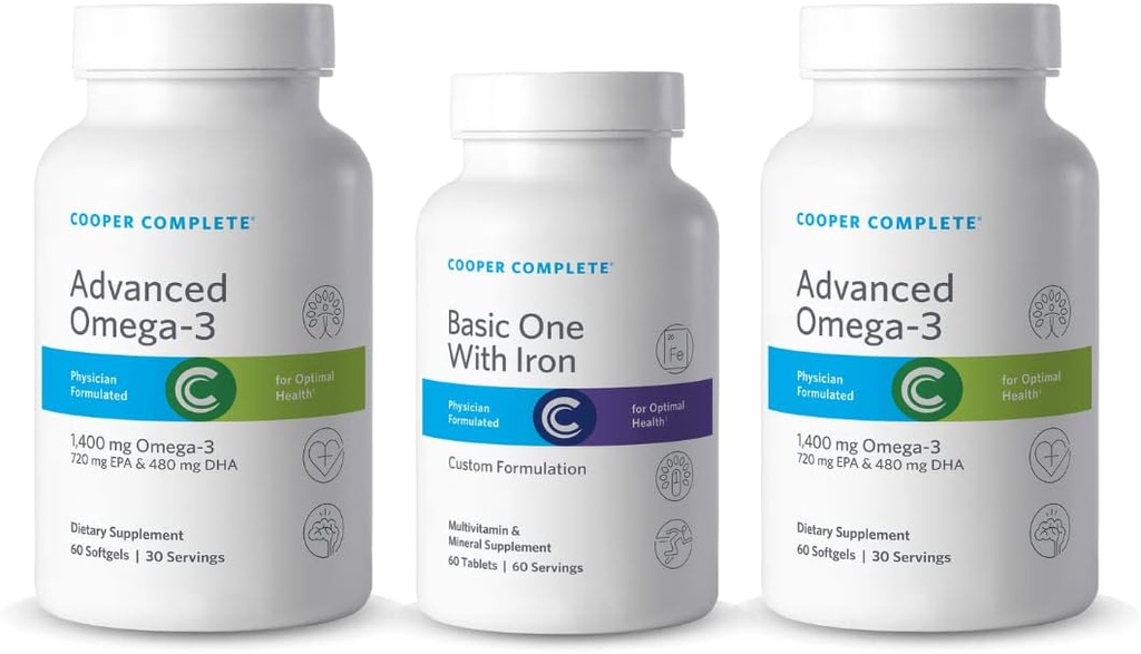 Cooper Complete - Grundläggande ett multivitamin med järn - Daglig multivitamin och mineraltillskott Plus fiskoljetillskott - 60 dagars leverans