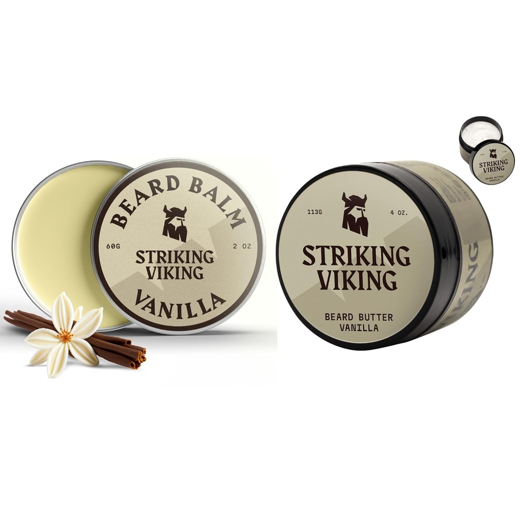 Slående Viking Pack av 2 skägg Balm (2oz) och Skäggsmör (4oz) Vanilla Scent