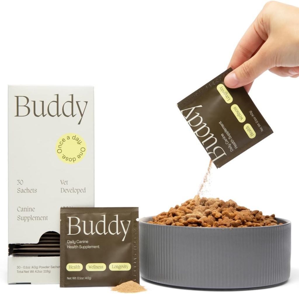 Buddy 10-i-1 Daily Dog Multivitamin Supplement (Meal Topper) - 23 Aktiva Ingredienser w / No Filler - 10 Viktiga fördelar - Hip & Joint, Skin & Coat, Digestion