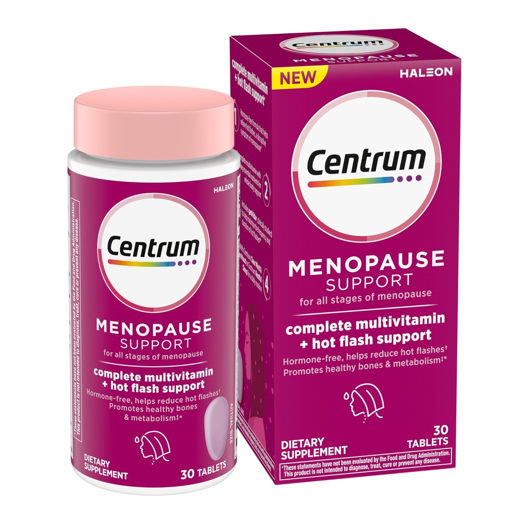 Centrum Complete Multivitamin Supplement + Hot Flash Support Menopause Support Tablets, med kliniskt Studied geniVida, 30 Count