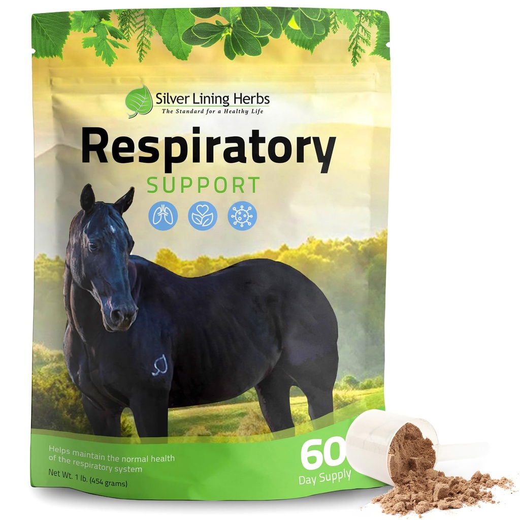 Silver Lining Herbs Respiratory Support Supplement för hästar - Hästtillskott för Lung Cleanse & Respiratory Health - Bra för Lung Function, Breathing & Clear Airways - 1 lb 60-dagars leverans