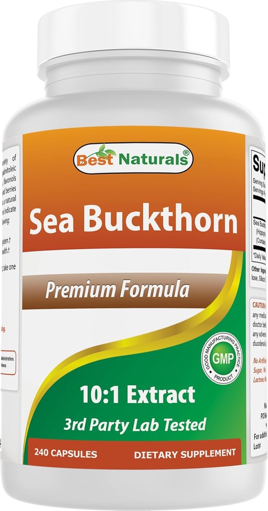 Bästa Naturals Sea Buckthorn Oil Powder Extract 10:1 500 mg 240 kapslar - Non-GMO, Gluten Free - Innehåller naturligt Occuring Omega-7 Palmetoleic Acid