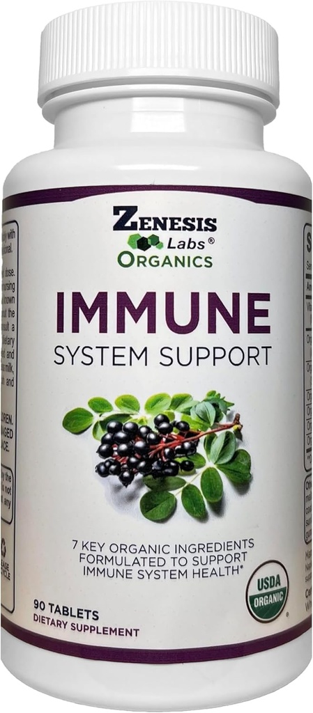 Zenesis Labs Organic Immune Support Supplement Vitamin C, Moringa, Elderberry, Astragalus, Oregano, Ginger, Garlic (90 tabletter, 30 Day Supply)