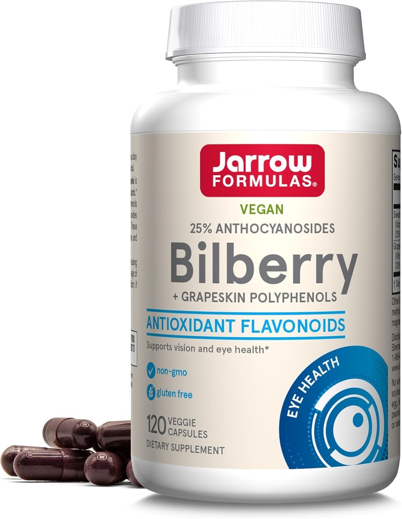 Jarrow Formulas Bilberry & Grapeskin Polyphenols Capsules - 120 Count - Bilberry Supplement for Eyes - Antioxidant Supplement - For Eye Health - Vegan - Non-GMO