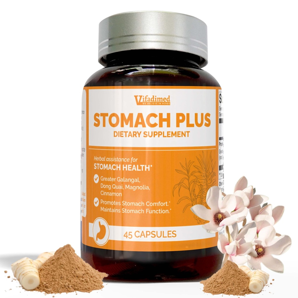 Stomach Plus-for Stomach, Gastritis, Stomach Lining Repair, Acid Reflux, Heartburn, Indigestion, med Galangal, Dong Quai, Cinnamon & Magnolia-45 kapslar
