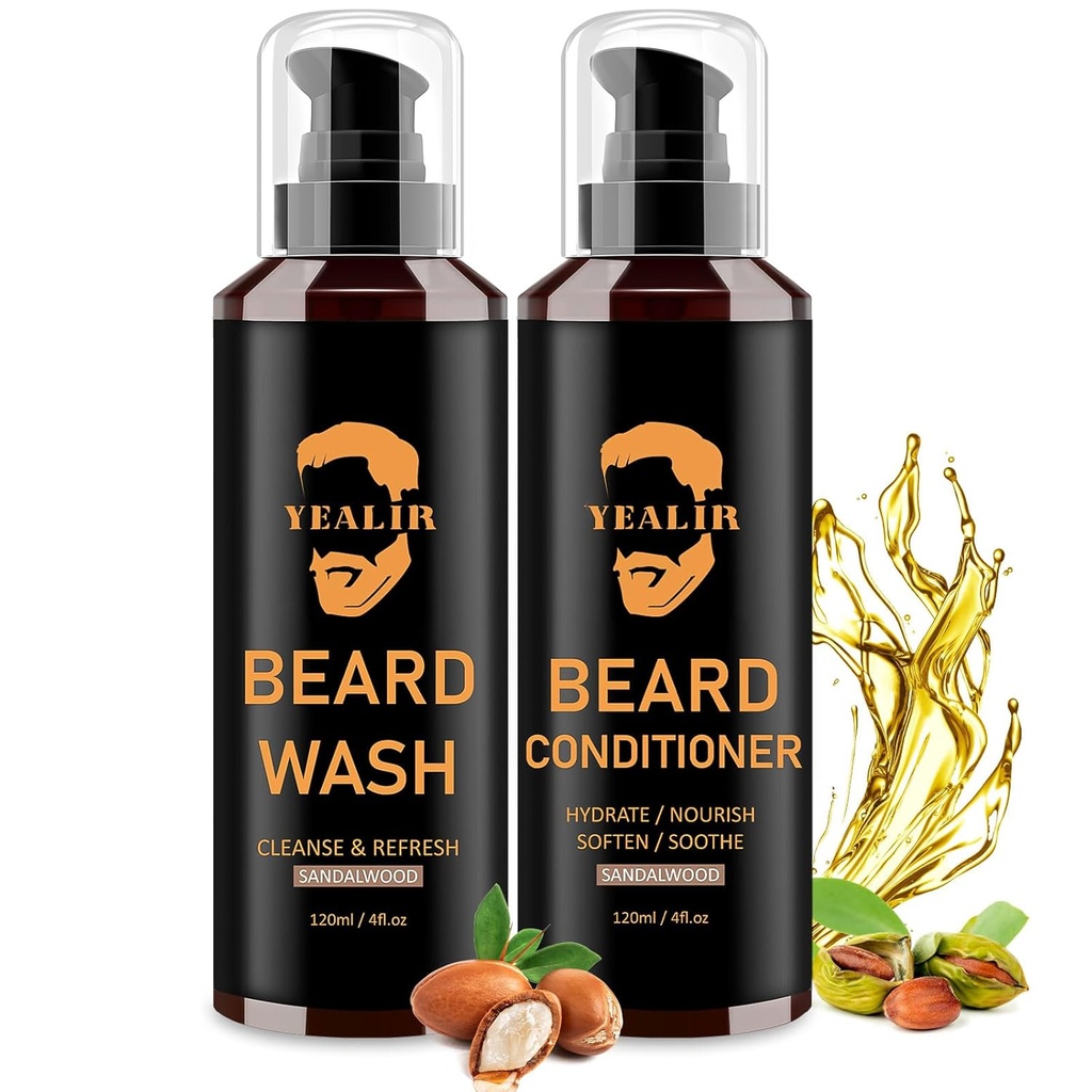 Beard Wash & Conditioner för Män - Soften & Hydrate med Argan & Jojoba Oil - Kontrollerar Dandruff & Itching för en färsk, Smooth & Tangle-Free Beard - 2-Pack (4oz Varje)