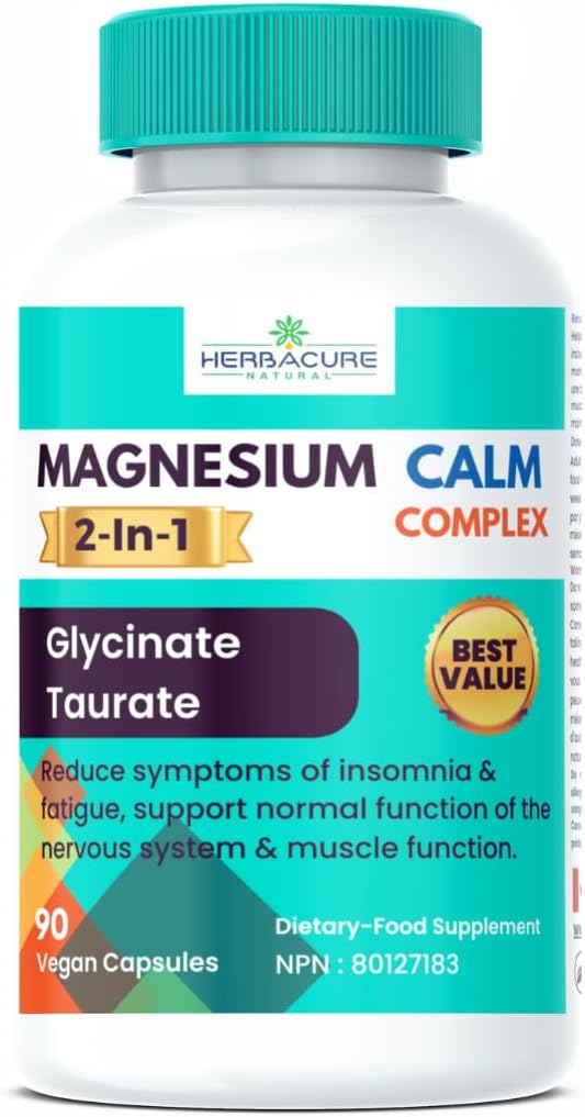 Magnesium CALM Complex 2 i 1 Glycinate och Taurate 90-enheter USA-ingredienser Endast New 2024