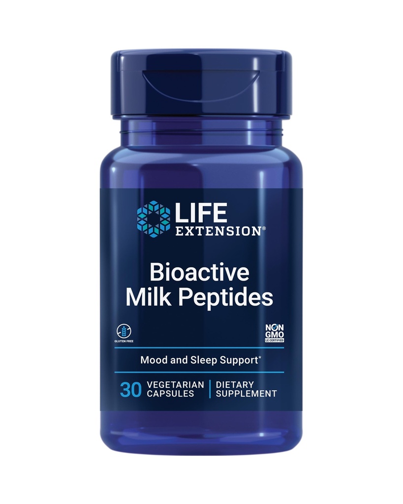Life Extension Bioactive Milk Peptides, Healthy Mood Support, Sleep Supplement, Relaxation, Milk peptider, Casein decapeptide, Hormon-Free, Gluten-Free, Non-GMO, Vegetarian, 30 Capsules