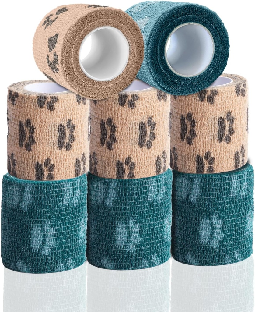 Självhäftande bandage Wrap - Vet Wrap för hundar No Chew - Medicinsk sammanhängande bandage Wrap för sårvård, Paw Care, First Aid, Vet Tape för Pet Birds Cat Horses (2 tum, 8 Rolls, 8 färger)