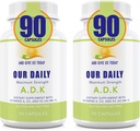Our Daily Vites ADK Supplement - Vitamin A, D3 & K2 (as MK7) - Bone, Immune System Support - High Potency Vitamins with Non GMO Ingredients - Gluten Free, Soy Free Vegetable Capsules 180 CT