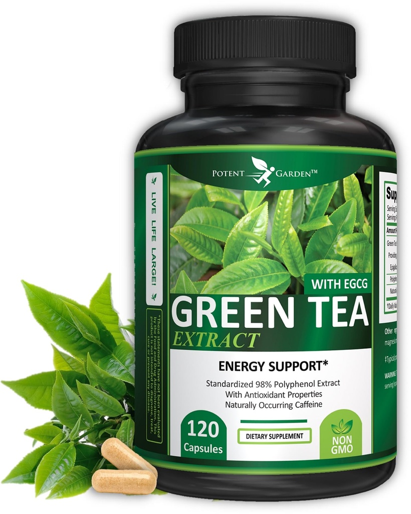Potent Garden Green Tea Extract med EGCG Natural Energy, Mental Focus, Immune Support, Antioxidant och Healthy Heart Formel, Non-GMO 120 Green Tea Extract Capsules