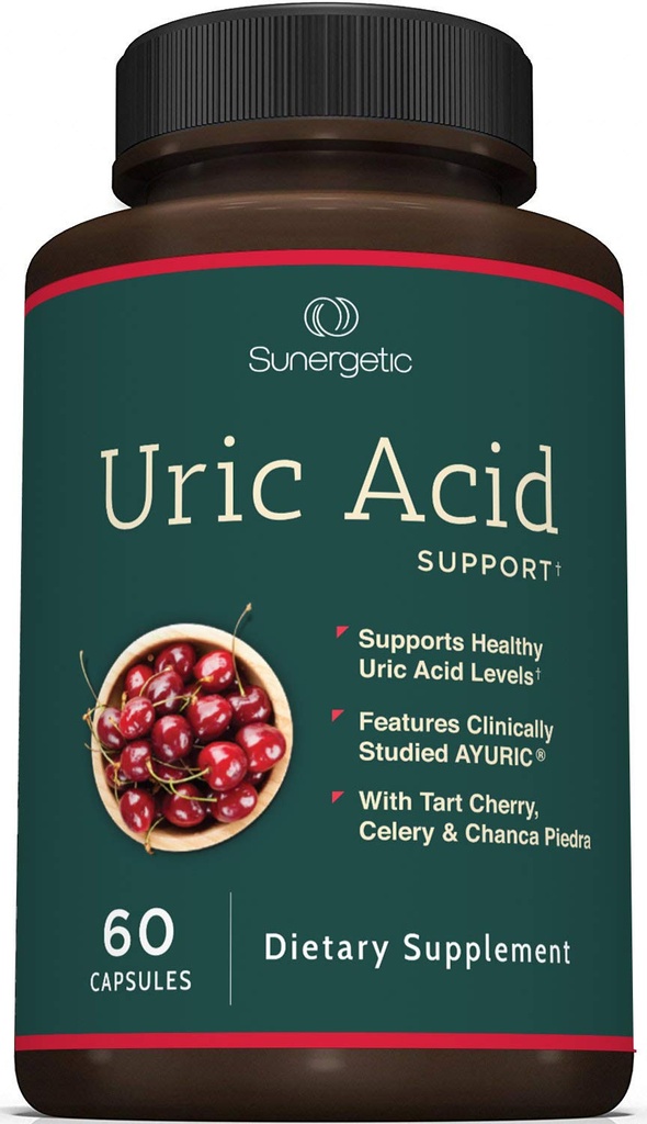 Sunergetic Premium Uric Acid Support Supplement - Uric Acid Cleanse & Kidney Support - Inkluderar Tart Cherry, Chanca Piedra, Celery Extract & Turmeric - 60 kapslar