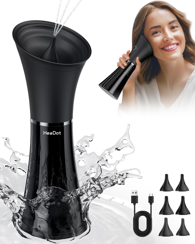 HeaDot Ear Wax Removal med Smart Water Temperature, Vattendriven Ear Cleaner med 6 Tips, Säker och effektiv Ear Wax Removal Kit med 4 trycknivåer - IPX7