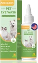Ögondroppar för hundar och katter: Pet Eye Wash to Soothe Allergy & Irritation - Dog Eye Drops för att lindra torra ögon rosa ögon - Pet Tear Stain Cleaner - Lämplig för alla djur