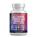 Rena Nutraceuticals Nattokinase 4000 FU Serrapeptase 120000 SPU Lumbrokinase Enzyme Supplement med Bromelain Papain Papaya Enzymes Rutin Extract Amla Magnesium Vitamin B6 & VIT C Capsules