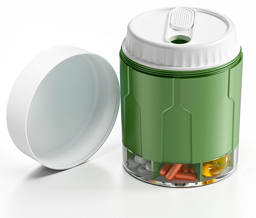 Stor Pill Organizer, Daily Pill Dispenser Bottles med 7 Stora Compartments, Jumbo Pill Box, Pill Storage Container för Vitamin, Fish Oil, Medicine Supplement, Easy Turn Lid med bifogad Label, Green