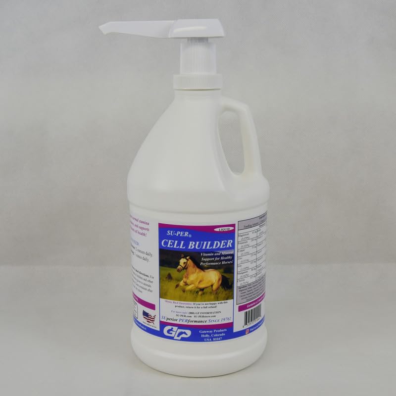 SU-PER Cell Builder Horse Supplement - High Iron Vitamin Mineral Equine Blood Builder Liquid för Performance Horses - 1/2 Gallon + Pump