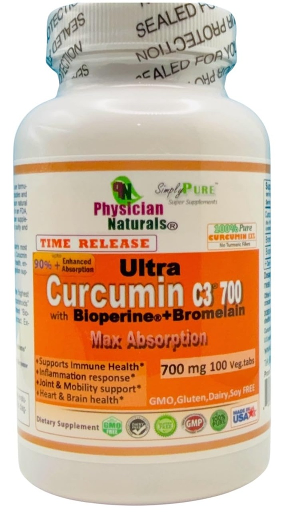 Ultra Curcumin C3 Time Release w Bioperine och Bromelain Time Release 700mg 100 Veg.tabs Max Absorption