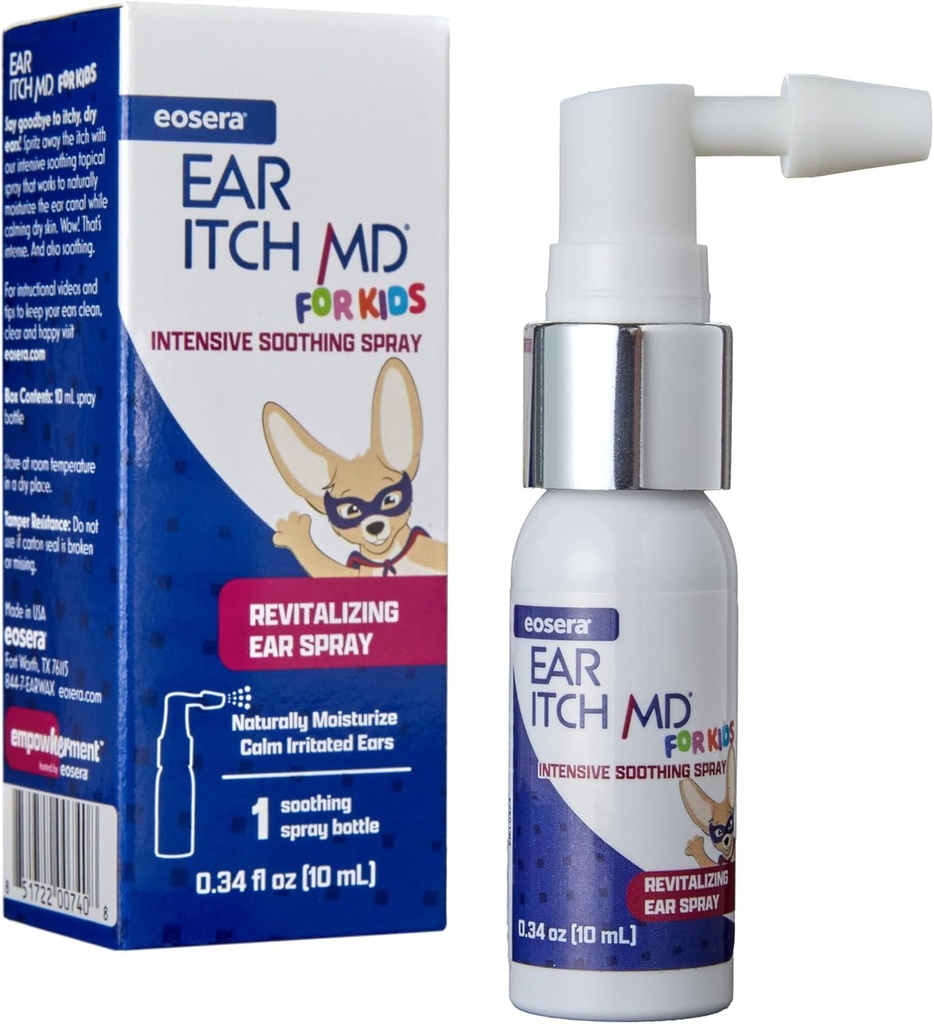 eosera® Ear Itch MD® för barn – Soothing Ear Drops for Dry, Itchy Ears – Natural Moisturizing Formel med Vitamin E – Relief for Allergies, Eczema, Dermatitis – Säker för Ages 2+ & Hearing Aid-användare