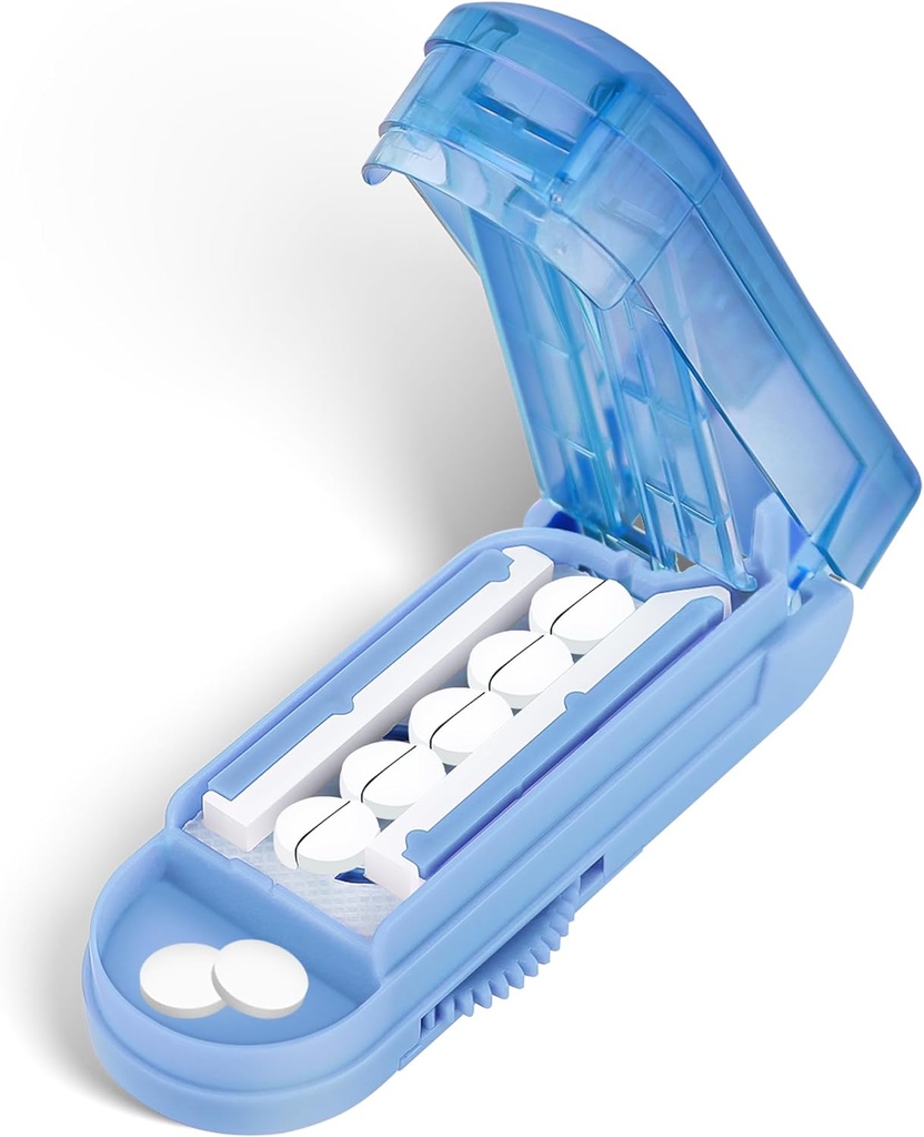 DUBSTAR Pill Cutter Splitter for Small and Tiny Pills, Multiple Pill Cutters for Small or Large Pills, Justerbar Pill Splitter med Centering Device och Blade Guard for Multi Tablets (Pale Blue)