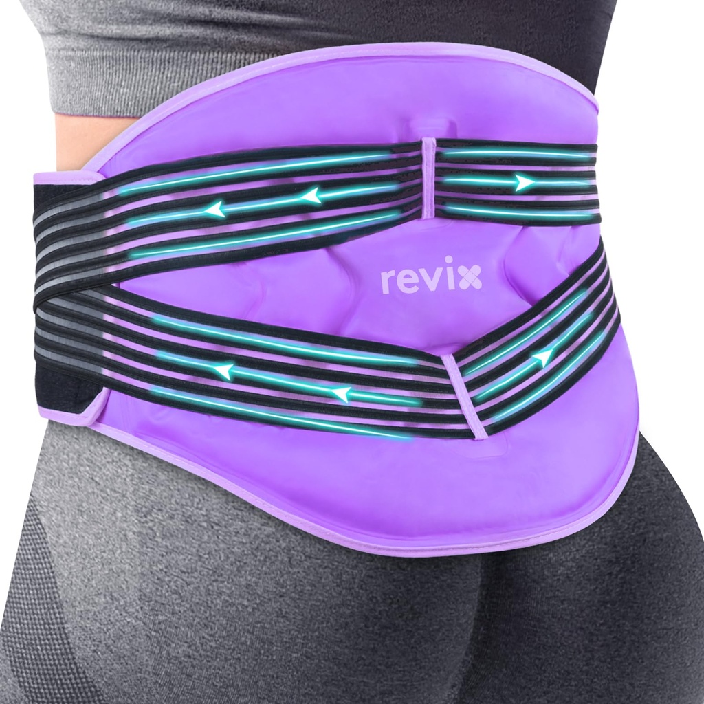 REVIX Reusable Large Back Ice Packs med komprimering remmar, justerbar nedre baksidan Ice Wrap för Lumbar, Sciatic Nerve, Soft Plush Lining, Cold Compress Therapy