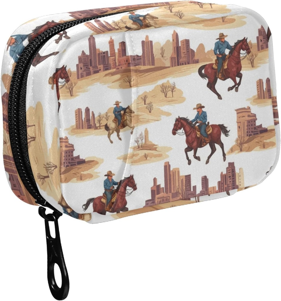 Fustylead Western Cowboy Riding Horse and Building Pill Organizer for Purse, Weekly Portable Pill Box med Zipper för att lagra vitaminer Fish Oils Medications Supplements