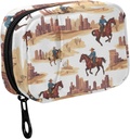 Fustylead Western Cowboy Riding Horse and Building Pill Organizer for Purse, Weekly Portable Pill Box med Zipper för att lagra vitaminer Fish Oils Medications Supplements