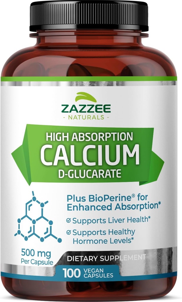 Zazzee High Absorption Calcium D-Glucarate, 500 mg per kapsel, 3 mg BioPerine för förbättrad absorption, 100 Vegan kapslar, Plus Broccoli 10:1 Extrakt, 100% vegetarisk, CDG, all-naturlig och icke-GMO
