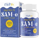 1200 MG SAM e Supplement for Brain, Mood, Joint och Liver, High Absorption SAM-e (S-Adenosyl-L-Methionine) med CoQ10, 5-HTP, Enteric Coated 60 tabletter, Vegan