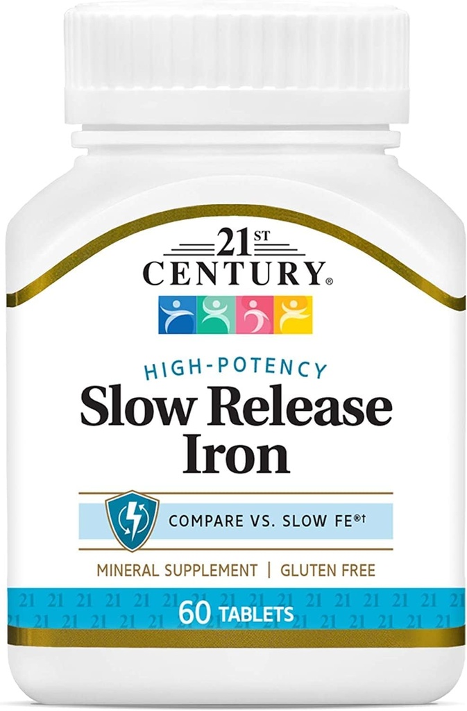 21st Century Slow Release Iron Tablets 60 ea (Pack of 12) - Förpackning kan variera