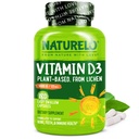 NATURELO Vitamin D - 5000 IE - Plant Baserat från Lichen - Natur D3 Supplement för immunsystem, benstöd, gemensam hälsa - hög styrka - Vegan - icke-GMO - Glutenfri - 180 kapslar