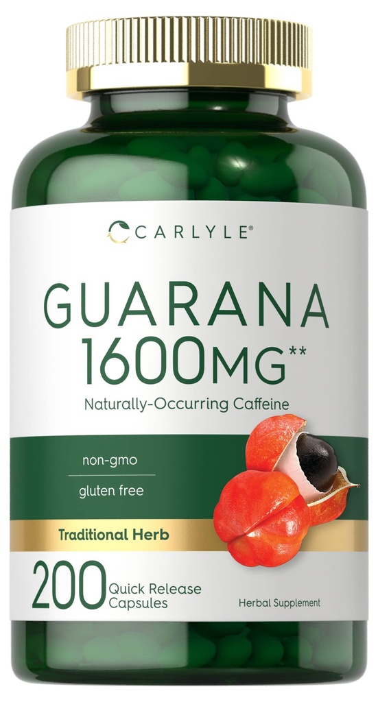 Carlyle Guarana Extract Capsules | 1600mg | 200 greve | Naturligtvis förekommer koffein tillskott | Icke-GMO, Gluten Free