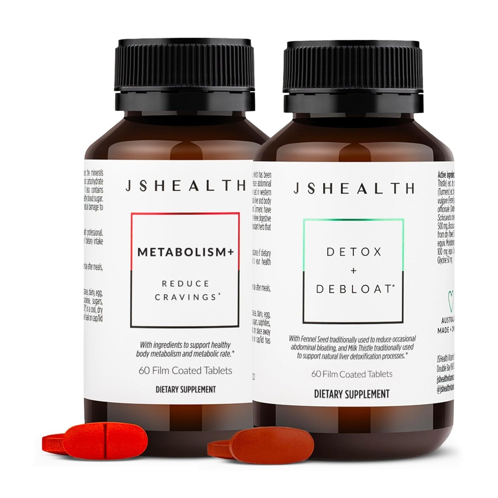 JSHealth Vitamins Bloating Bundle - Inkluderar Detox + Debloat Liver Health Formel & Metabolism + Natural Energy Support