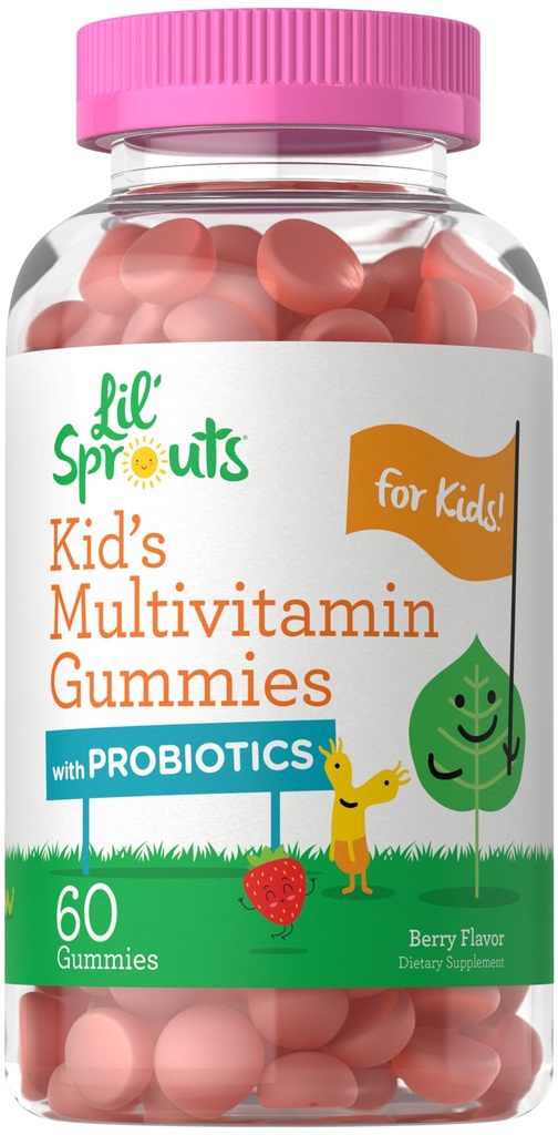 Carlyle Kids Multivitamin Gummies med probiotika | 60 Chewables | Berry Flavor | Vegetarian, Non-GMO, Gluten Free Children's Supplement | av Lil' Sprouts | Förpackning kan variera