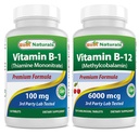 Bästa naturliga vitamin B1 som tiamin Mononitrate 100 mg och vitamin B12 6000 mcg
