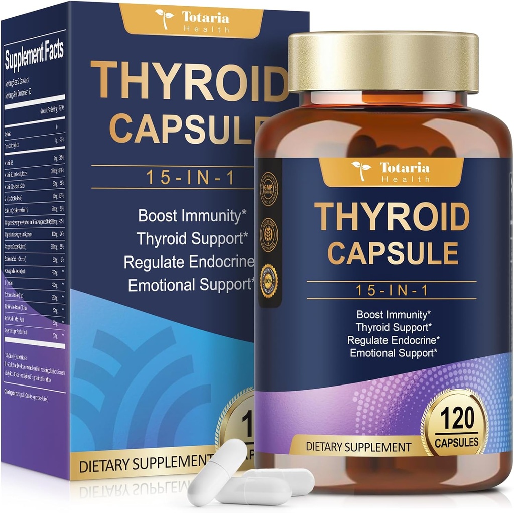 Thyroid Support för kvinnor och man kompletterar komplexa kapslar - jod sköldkörteltillskott med L Tyrosine Bladderwrack Kelp Ashwagandha Selen Supplements - Mood Enhancer Energy Blance Thyroid Level