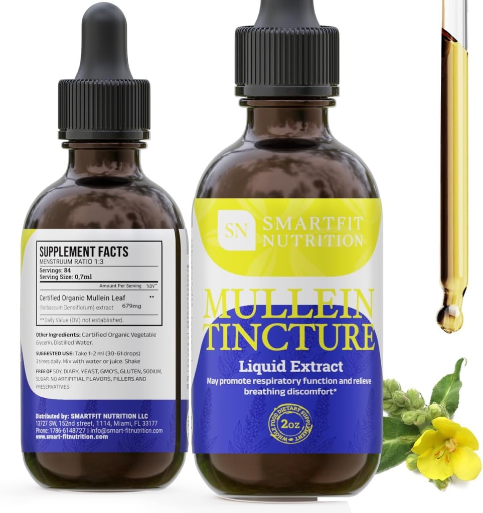 Mullein Leaf Extract - Mullein Drops - Lung Cleanse - Tillägg för andningssystemet Support & Healthy Mucous Membranes - Verbascum Densiflorum - 2 oz