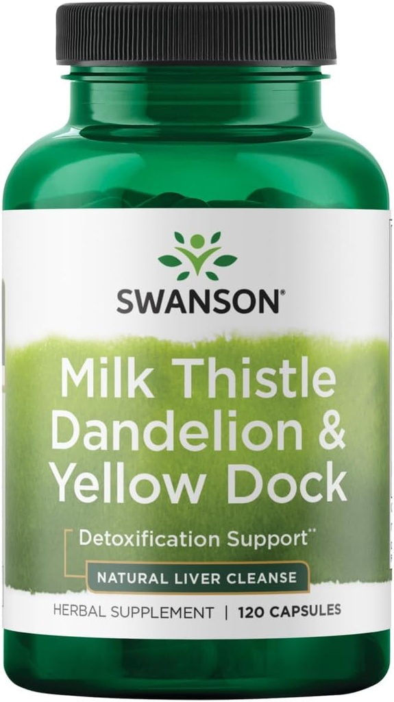 Swanson Milk Thistle, Dandelion & Yellow Dock - Herbal Liver Support Supplement - Naturligt tillskott som hjälper till att upprätthålla övergripande hälsa och välbefinnande - (120 kapslar) 1 Pack