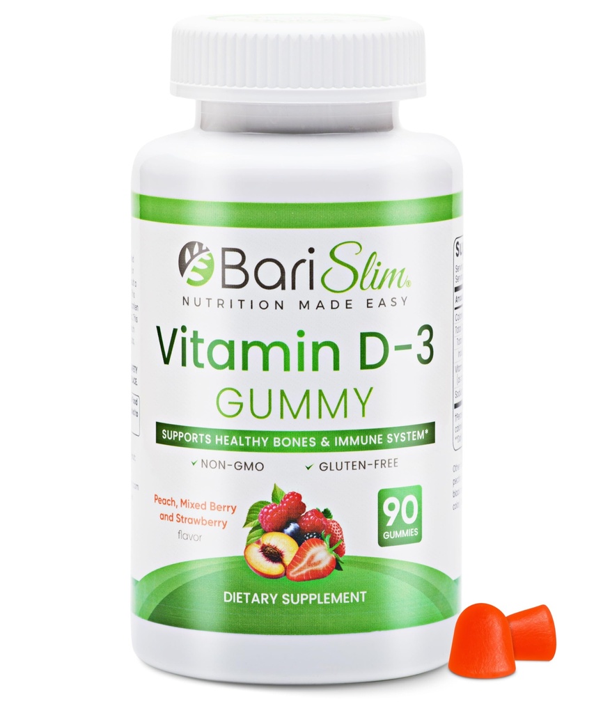 BariSlim Bariatric Vitamin D-3 Gummies - Speciellt formulerad Gummy Vitamin för patienter efter viktminskning kirurgi - Lätt att gräva och stora smaker frukt smaker | 90 frukt Chews