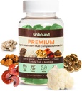 Unbound Premium Organic Mushroom Multi-Complex Gummies för Support Memory 5 i 1, Blanda med Chaga, Lion's Mane, Reishi, Turkiet Tail, Maitake - 60 Gummies,