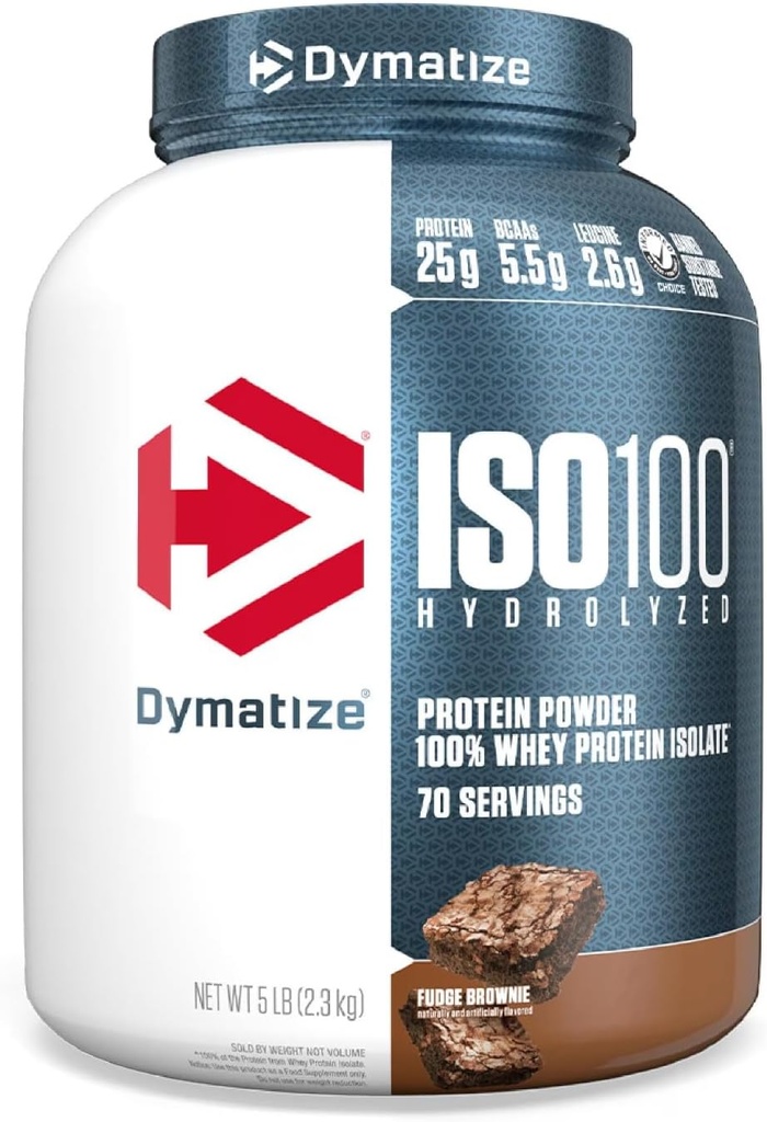 Dymatisera ISO 100 Hydrolyserad Whey Protein Powder Isolate, Fudge Brownie, 5 pund
