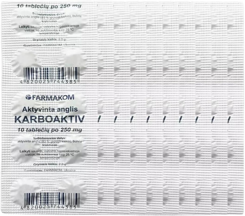 Aktiverade koltabletter Digestion Food Supplement 5 Sheets X 10 tabletter