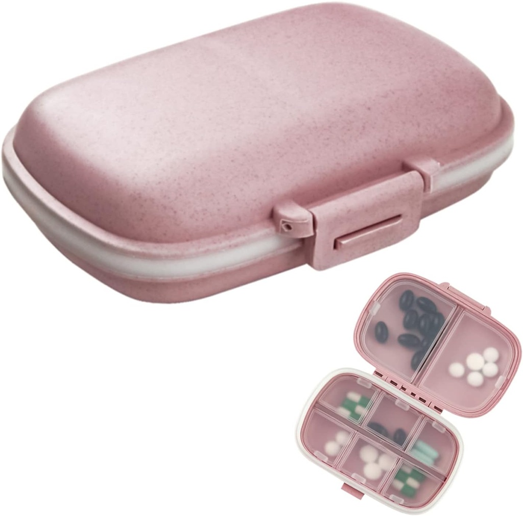 1Pack Travel Pill Organizer, 8 Compartments Portable Pill Case, Small Pill Box för Pocket Purse Portable Medicine Vitamin Container Pink