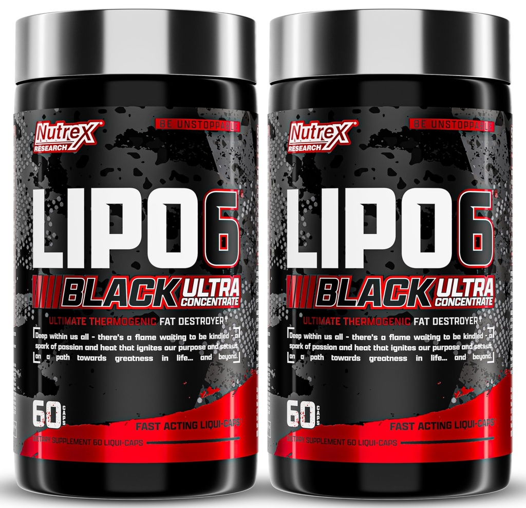 Nutrex Research Lipo-6 Black Ultra Concentrate Thermogenic Fat Burner Supplement, Öka viktminskning, energi och intensiv fokus 120 Diet Pills
